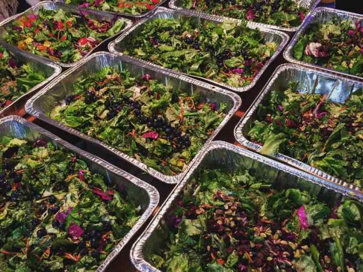 Prepared Salads for the Community Solidarity Vegan Thanksgiving, the world's largest.