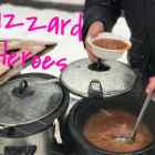 Community Solidarity sharing hot meals in a blizzard